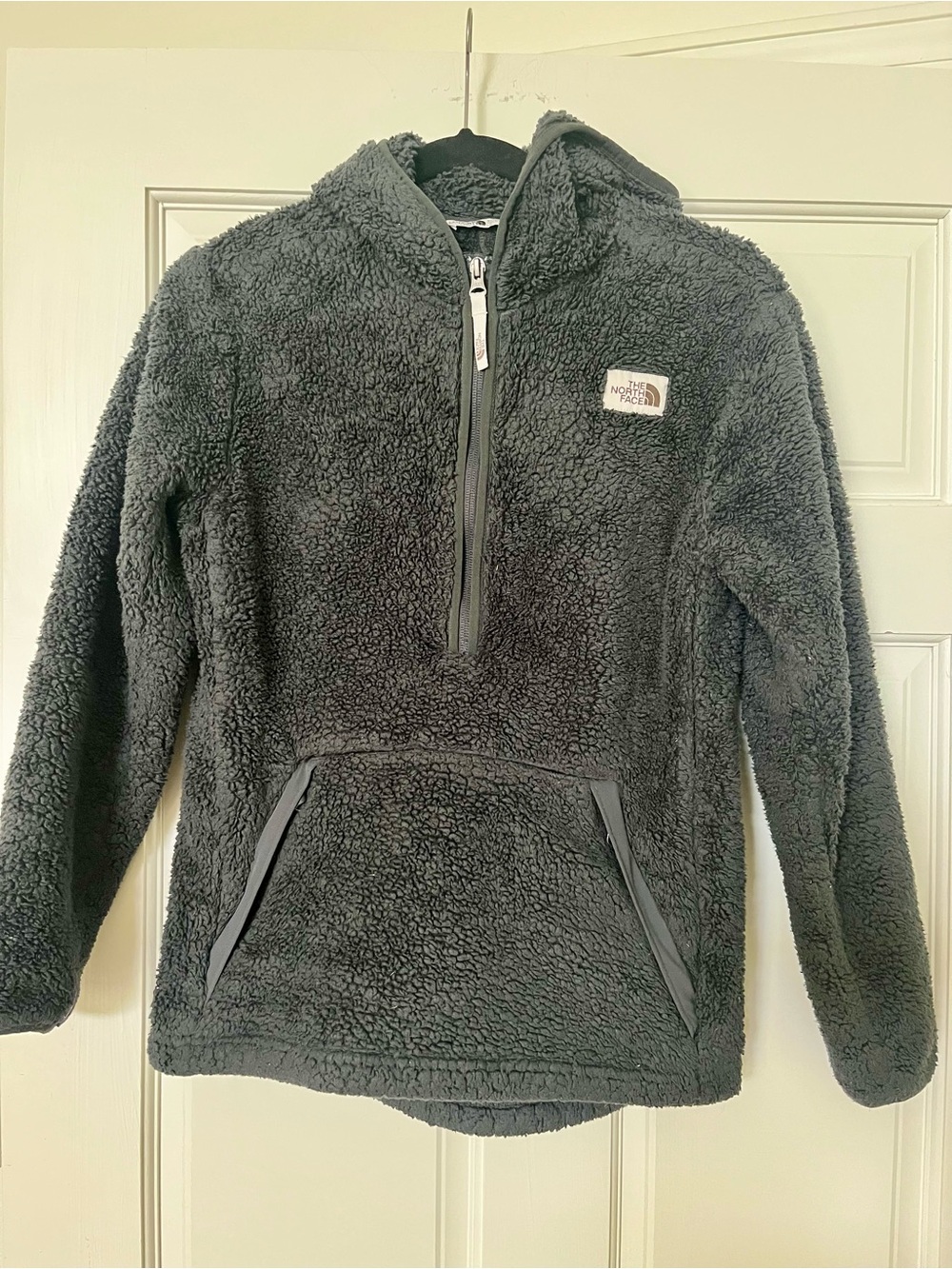 North Face Boys Gray Campshire Sherpa Fleece Pull Over Hoodie Size L (14/16)